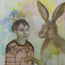 Der Hase kennt den Weg, das Kind erfindet ihn, Acryl, Mixed Media auf Leinwand, Susanne Güldenpfennig, Hannover