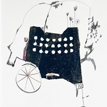 Gedankenreise 1, Collage mit Bleistiftzeichnung, Susanne Güldenpfennig, Hannover