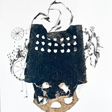 Gedankenreise 2, Collage mit Bleistiftzeichnung, Susanne Güldenpfennig, Hannover