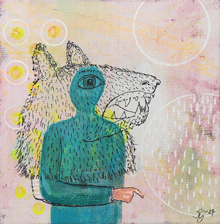 Inkognito, Acryl und Pigmentliner auf Canvas Panel, Susanne Güldenpfennig, Hannover